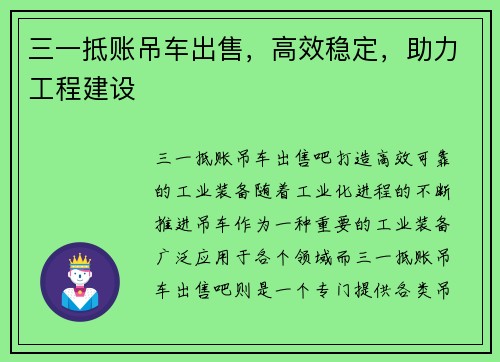 三一抵账吊车出售，高效稳定，助力工程建设