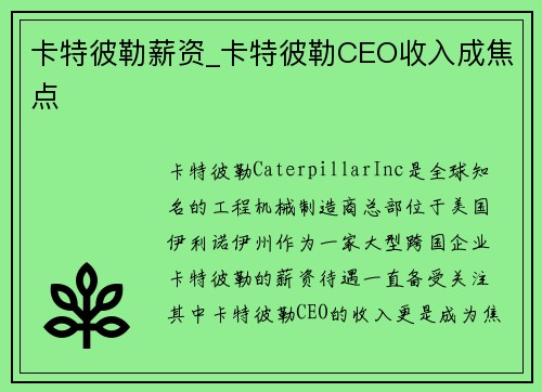 卡特彼勒薪资_卡特彼勒CEO收入成焦点